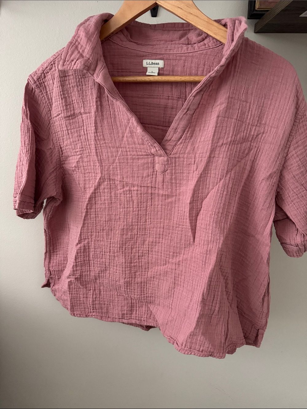 L.L. Bean Rose-Pink Gauze V-Neck Tunic Top